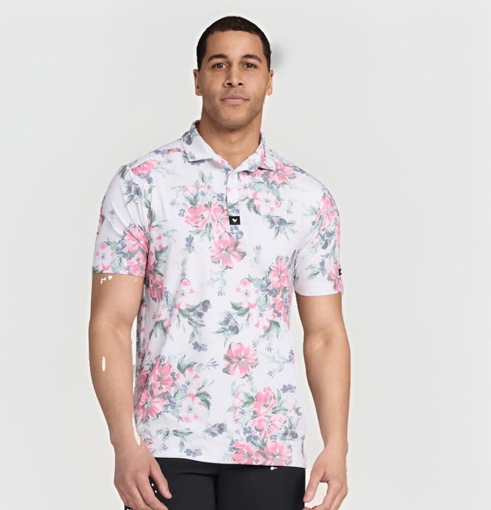 Bad Birdie Golf Polo Shirt Men's Size 2XL White Pink Floral Spring Showers